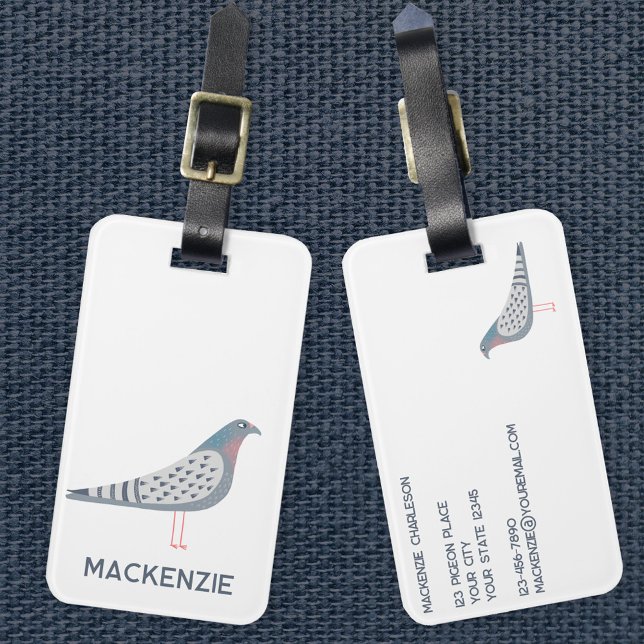 Pigeon-Personlig Bagagebricka (Fun personalized pigeon luggage tag for bird lovers)