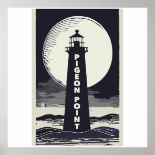 Pigeon Point Lighthouse California Måne Poster