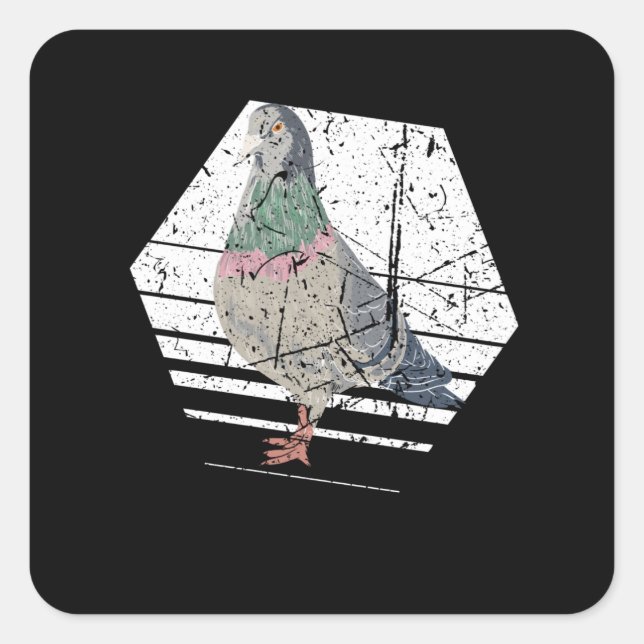 Pigeon Retro Fyrkantigt Klistermärke (Framsida)