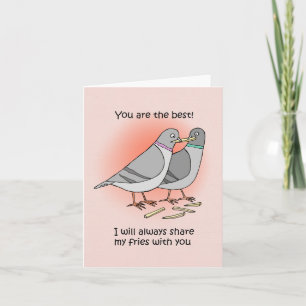Pigeon Sharing Fransk Fries Funny Friend Tack Kort