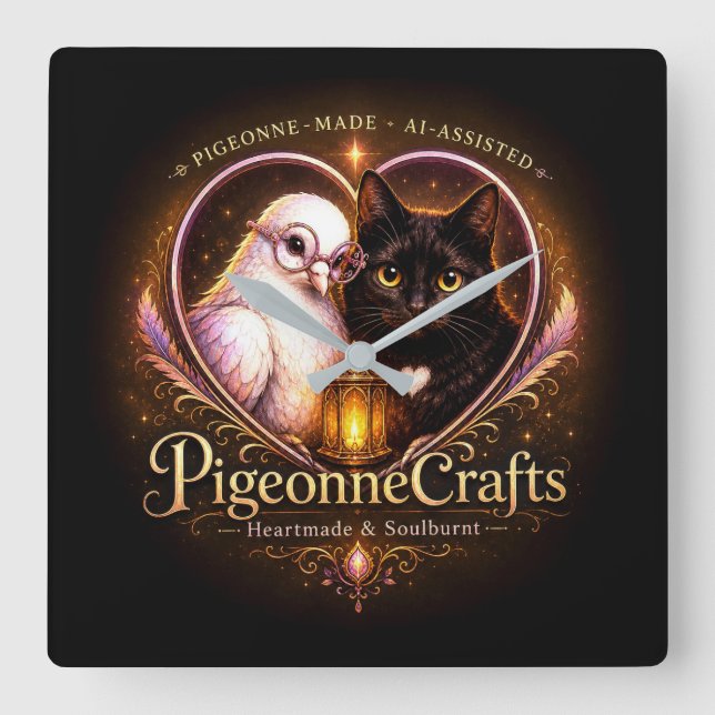 PigeonneCrafts Heartmade Fyrkantig Klocka (Framsida)