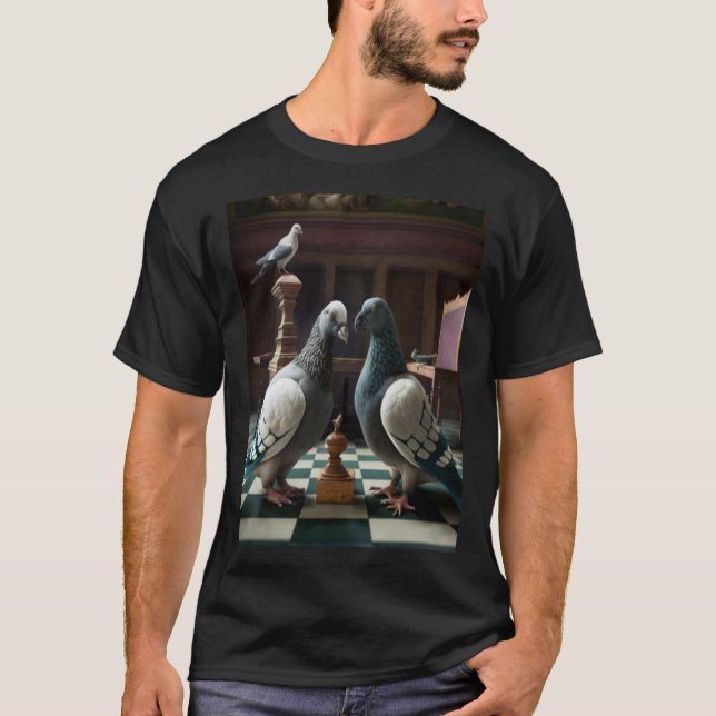 Pigeons playing chess t shirt (Framsida)