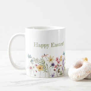 Pigfantasifulla färgrika vildblommor vår påsk kaffemugg