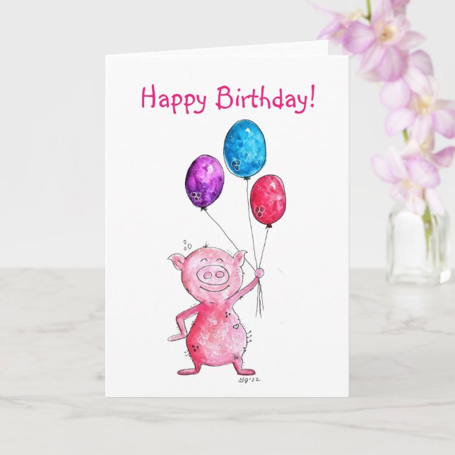 Pigfantastisk rosa gris med ballonger kort (Orkide)