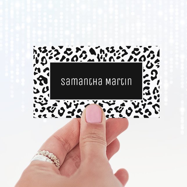 Pigga svart-vit leopardfläck visitkort (Minimalist Black and White Leopard Business Cards)