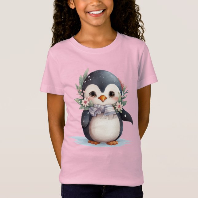 Piggande Penguin jul Kids' Shirt - Cute Julafton T Shirt (Framsida)