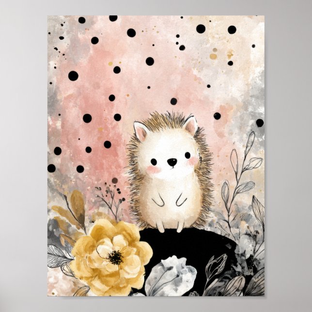 Pigghaj Fantasifull Blommig Akvarellkonst Poster (Framsidan)