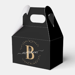 Pigglig Elegant Svart Guld Namn Monogram Skrift Presentaskar