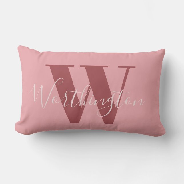 Pigglig monogram och namn rosa rodnad röd lumbarkudde (Framsida)