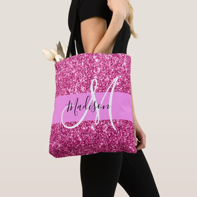 Pigglig och Glam Het Rosa Glitter Gnistrar Monogra Tygkasse (Närbild)
