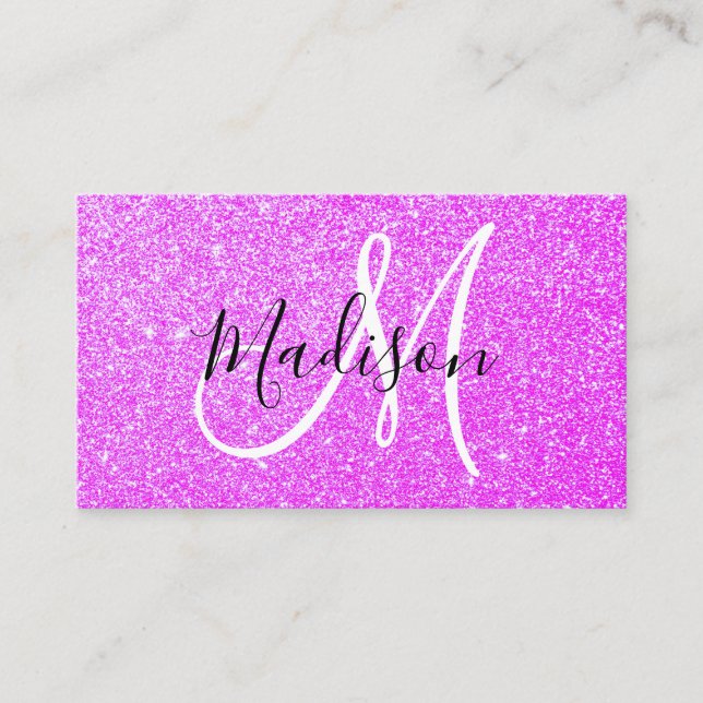 Pigglig och Glam Lila Lila Glitter Glitter Monogra Visitkort (Framsida)
