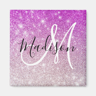 Pigglig och glamourös lila glitter glitter Monogra Magnet