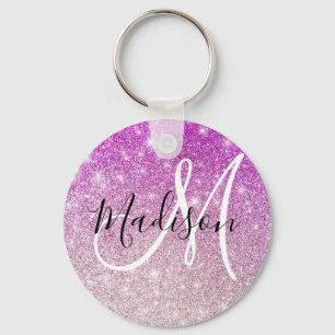 Pigglig och glamourös lila glitter glitter monogra nyckelring