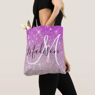Pigglig och glamourös lila glitter glitter Monogra Tygkasse