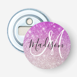 Pigglig och glamourös lila glitter Monogramnamn Flasköppnare