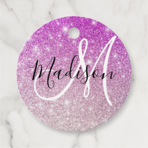 Pigglig och glamourös lila glitter Monogramnamn Gåvor Etiketter