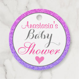 Pigglig och glamourös ombré lila rosa glitter baby gåvor etiketter