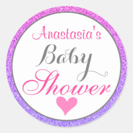 Pigglig och glamourös ombré lila rosa glitter baby runt klistermärke