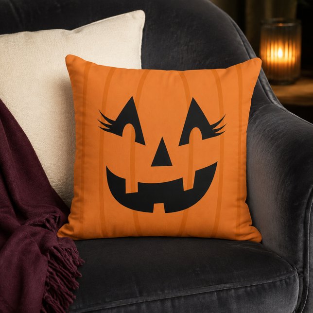 Pigglig Orange Jack O Lantern Pumpa Ansikte Hallow Kudde (Skapare uppladdad)