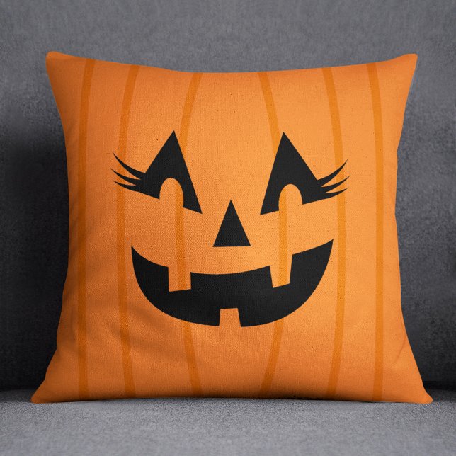 Pigglig Orange Jack O Lantern Pumpa Ansikte Hallow Kudde (Skapare uppladdad)