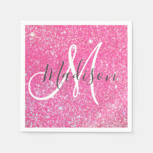 Pigglig Rosa glitter Glänsande Monogram Namn Pappersservett