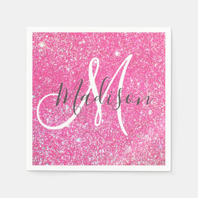 Pigglig Rosa glitter Glänsande Monogram Namn Pappersservett (Framsidan)