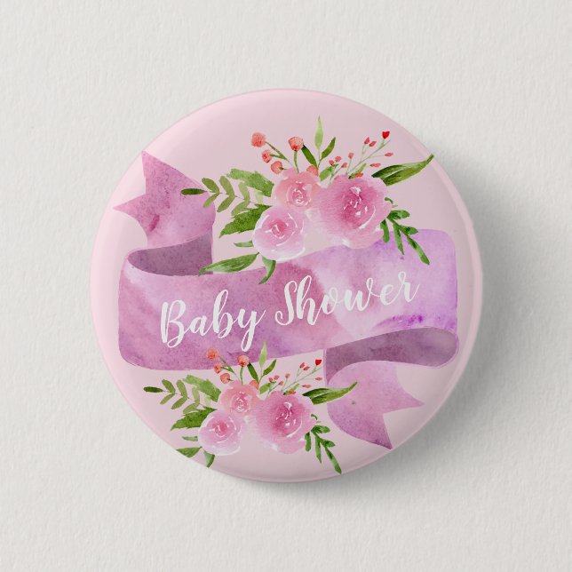 Pigglig, söt, chic, blomstergul blush rosa baby sh knapp (Framsida)