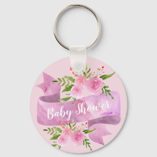 Pigglig, söt, chic, blomstergul rosa baby shower nyckelring