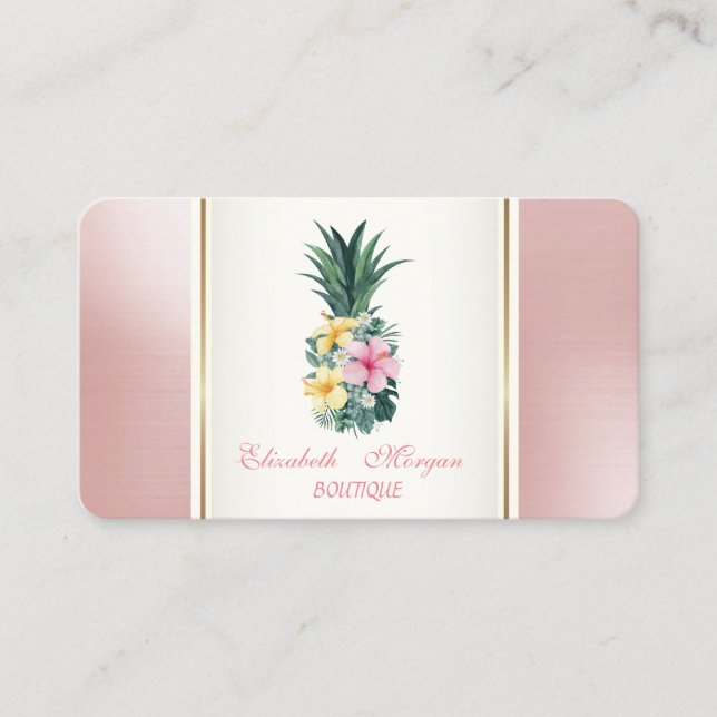 Piggt trendig modern Ananas Tropiska blommor Visitkort (Framsida)