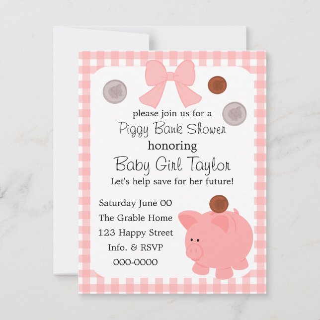 Piggy Bank Baby Shower Inbjudningar (Framsida)