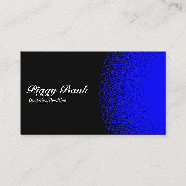Piggy Bank - Blue on Black Visitkort (Framsida)