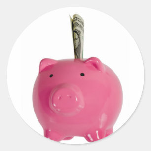 Piggy Bank med pengar Runt Klistermärke