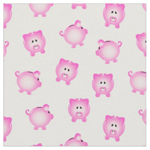 Piggy Bank Mönster on White Tyg