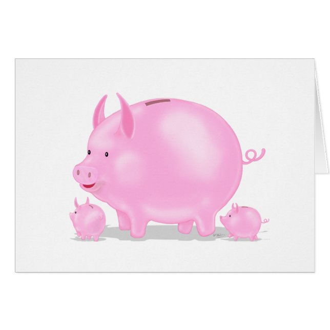 Piggy Bank with Piglets OBS Kort (Framsidan Horizontal)