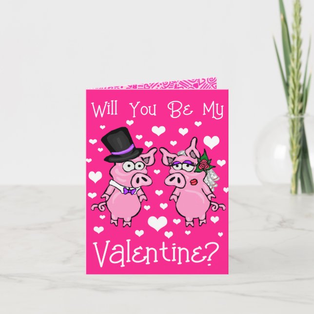 Piggy Bride and Groom Valentines day Card Helgkort (Framsida)