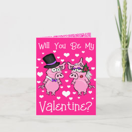 Piggy Bride and Groom Valentines day Card Helgkort
