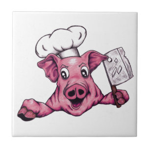 Piggy de Hamicidal Maniac Crazy Chef Gris Art Kakelplatta