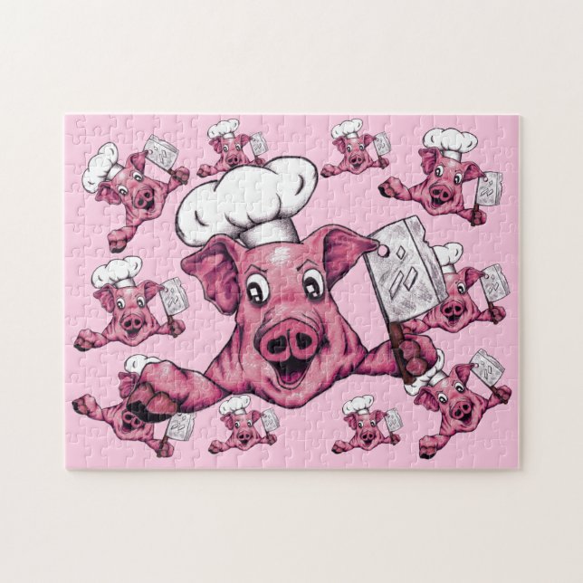 Piggy de Hamicidal Maniac Tecknad Gris Chef Art Pussel (Horisontell)