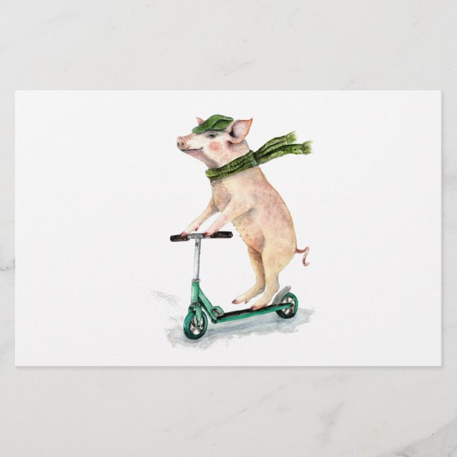 Piggy on a scooter brevpapper (Framsida)