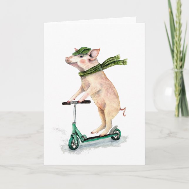 Piggy on a scooter helgkort (Framsida)