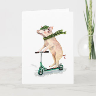 Piggy on a scooter helgkort