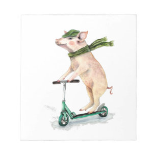 Piggy på en scooter anteckningsblock