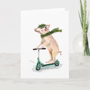Piggy på en scooter helgkort