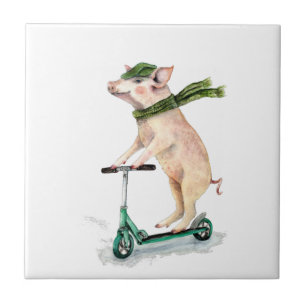 Piggy på en scooter kakelplatta