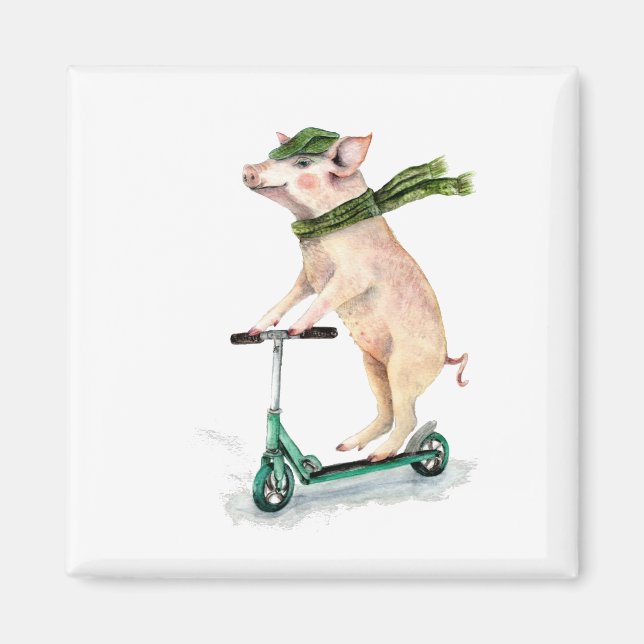 Piggy på en scooter magnet (Framsidan)