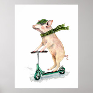 Piggy på en scooter poster