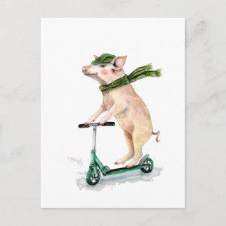 Piggy på en scooter vykort