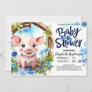 Piggy Parad Watercolor Farm Baby Shower Inbjudningar