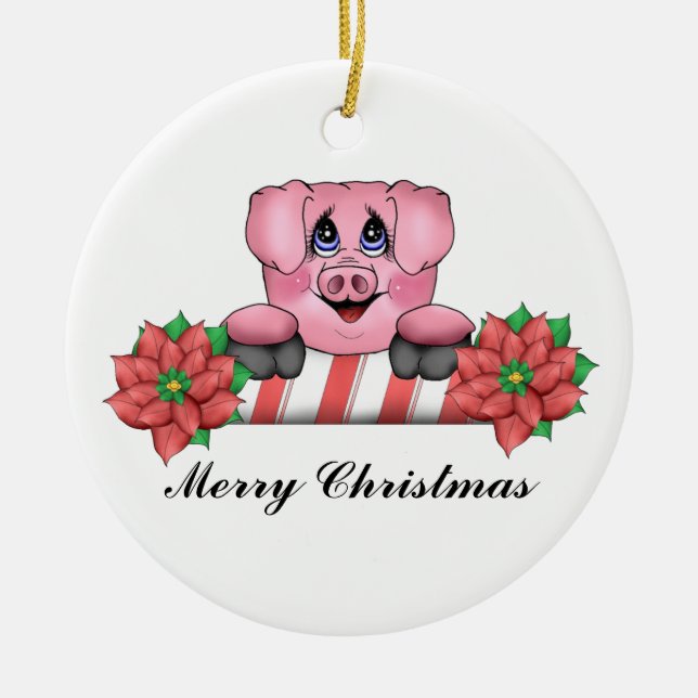 Piggy prydnad för god jul julgransprydnad keramik (Framsidan)