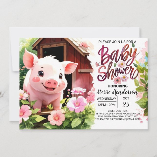 Piggy Rosa Party Boho Baby Shower Inbjudningar (Framsida)